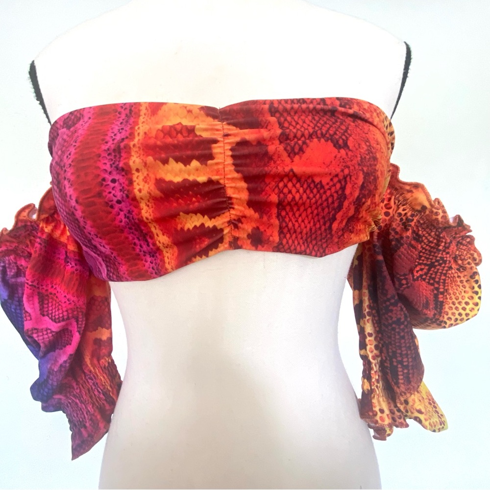 BFYNE Multicolor Snake Print Off Shoulder Bandeau Bikini Top Size Medium - Picture 2 of 6